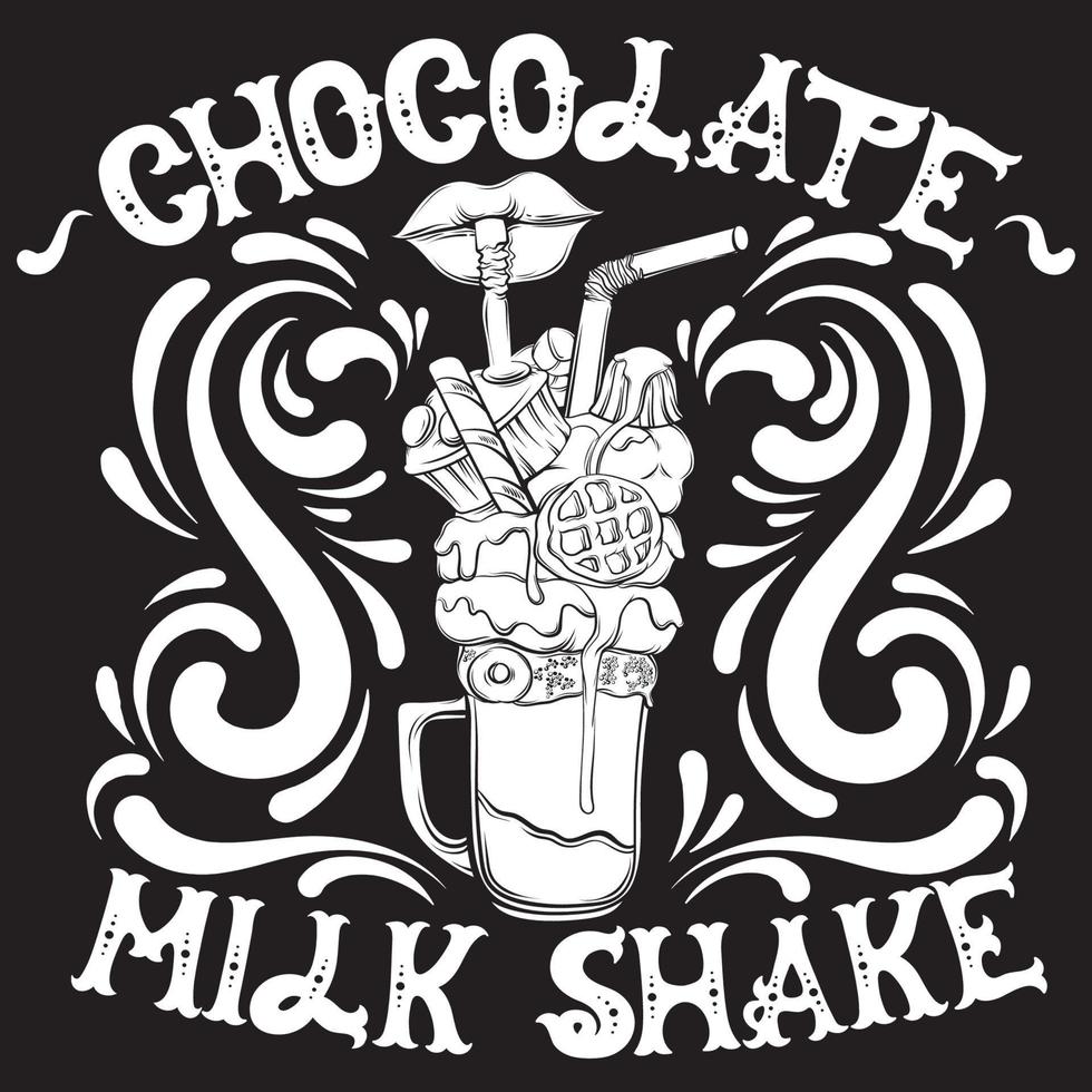 Chocolate milkshake. Vector hand drawn  illustration . Creative artwork. Template for card, poster, banner, print for t-shirt, pin, badge, patch.
