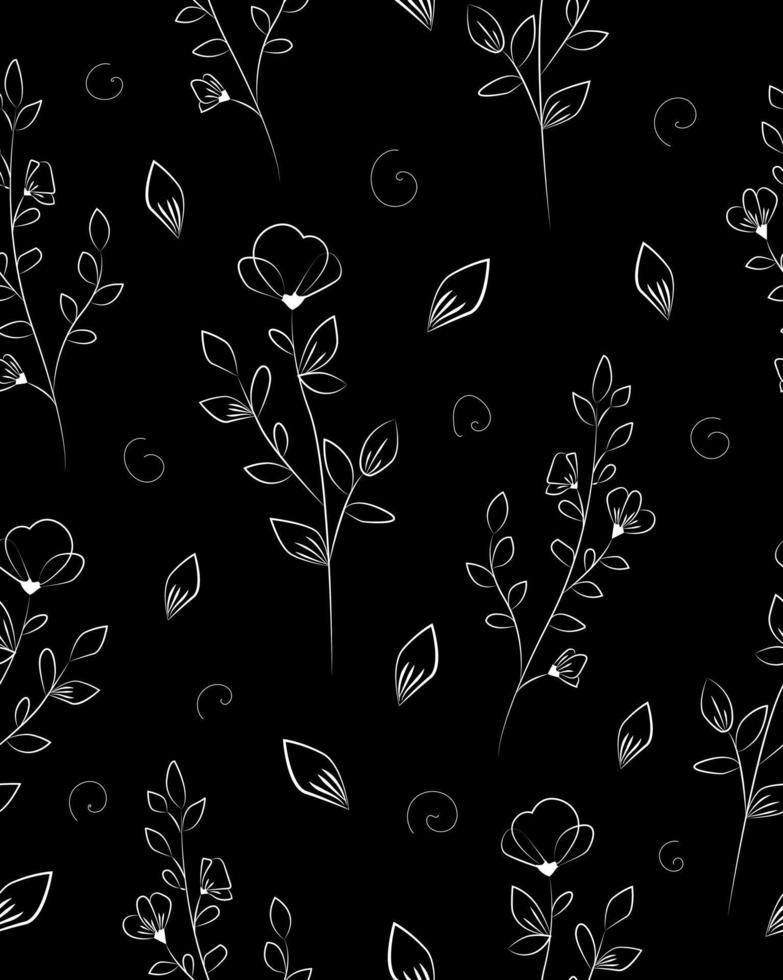 patrón negro blanco con flores vector
