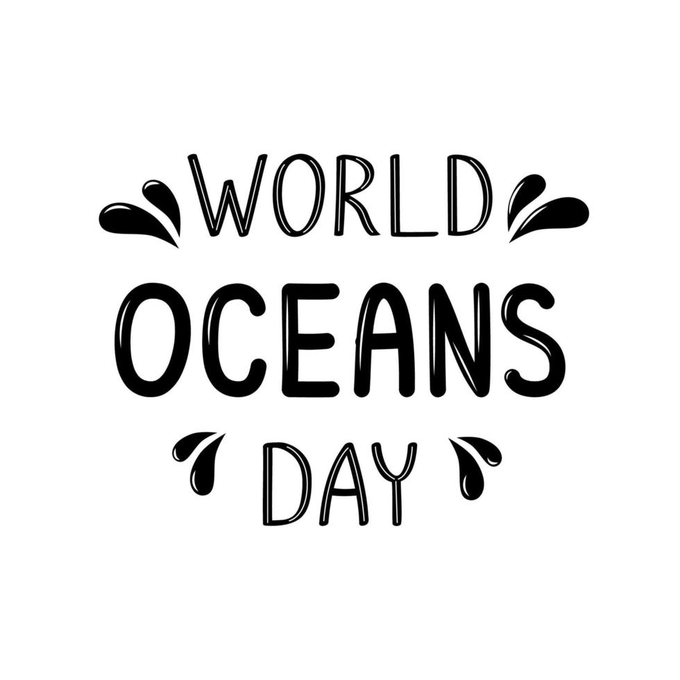 World oceans day vector text with highlights and decor. Isolated hand drawn letters for congratulations cards, decor, design, prints