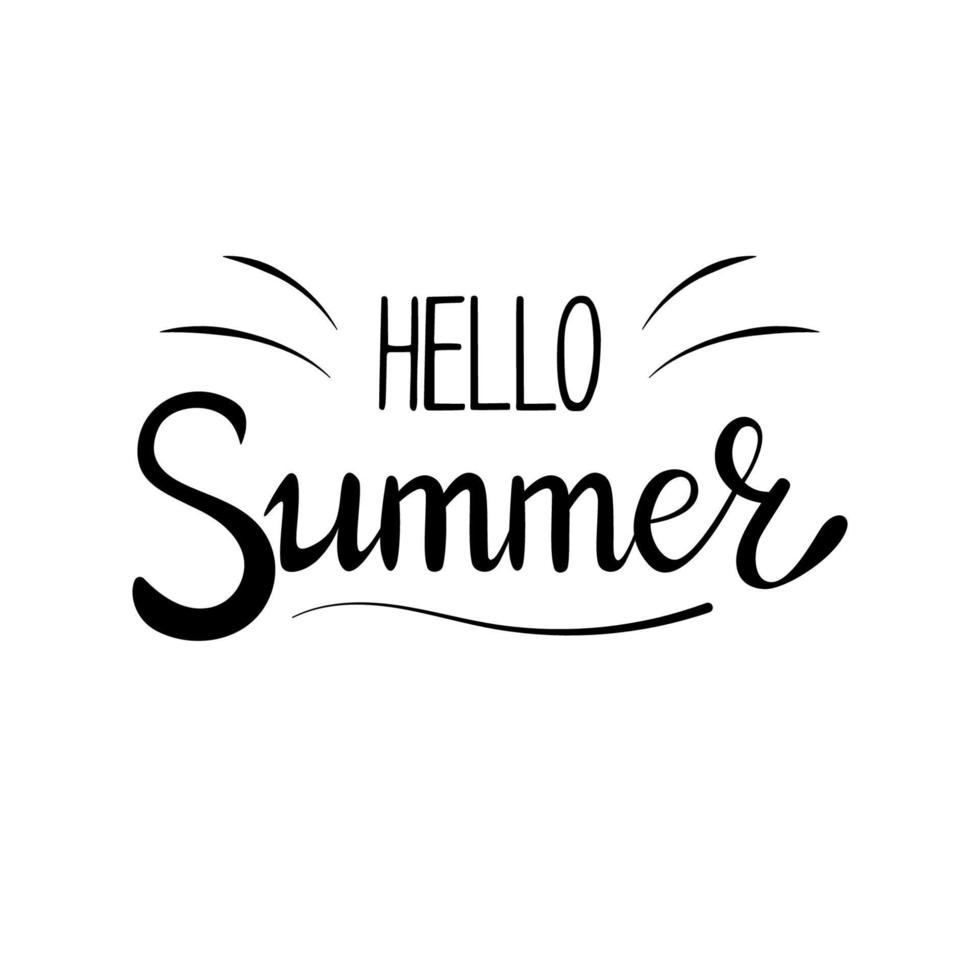 Vector hand lettered text 'hello summer' with simple decor. Isolated on white background.
