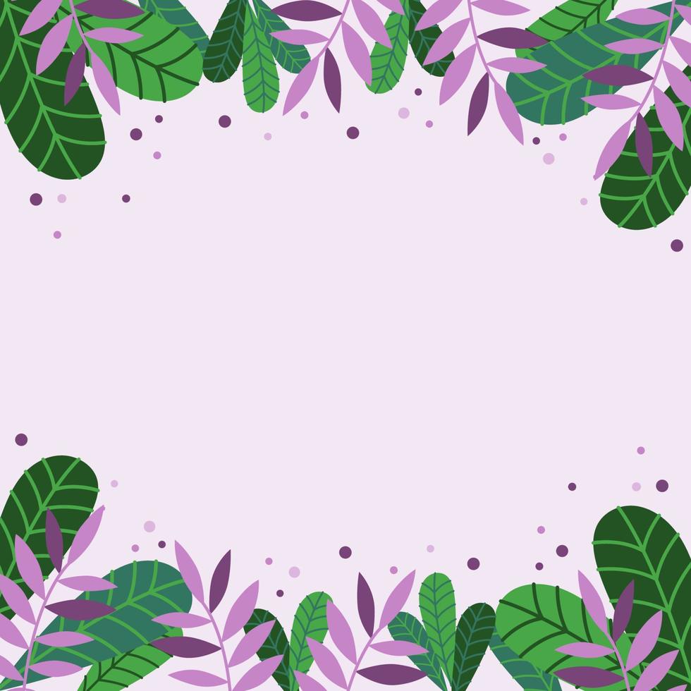 Vector floral frame. Simple green leaves and branches on light pink background. Summer template with place for text. Nature backdrop.