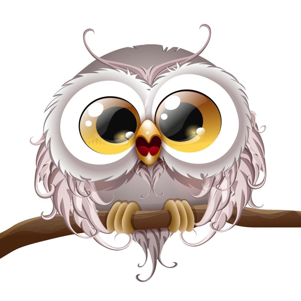 Owl cartoon on tree branch vector