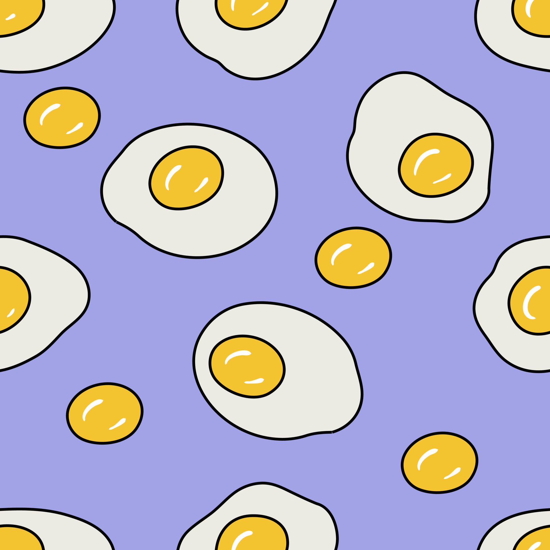 Doodle seamless pattern with fried eggs. Aesthetic print for T-shirt