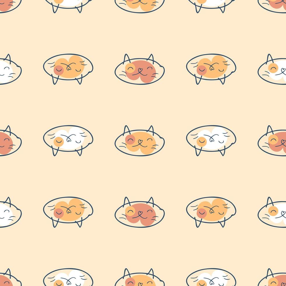 Hand drawn seamless pattern with happy cats faces. vector