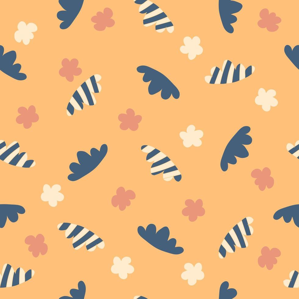 Summer seamless pattern with striped clouds and simple flowers. Perfect print for fabric, textile and stationery. vector