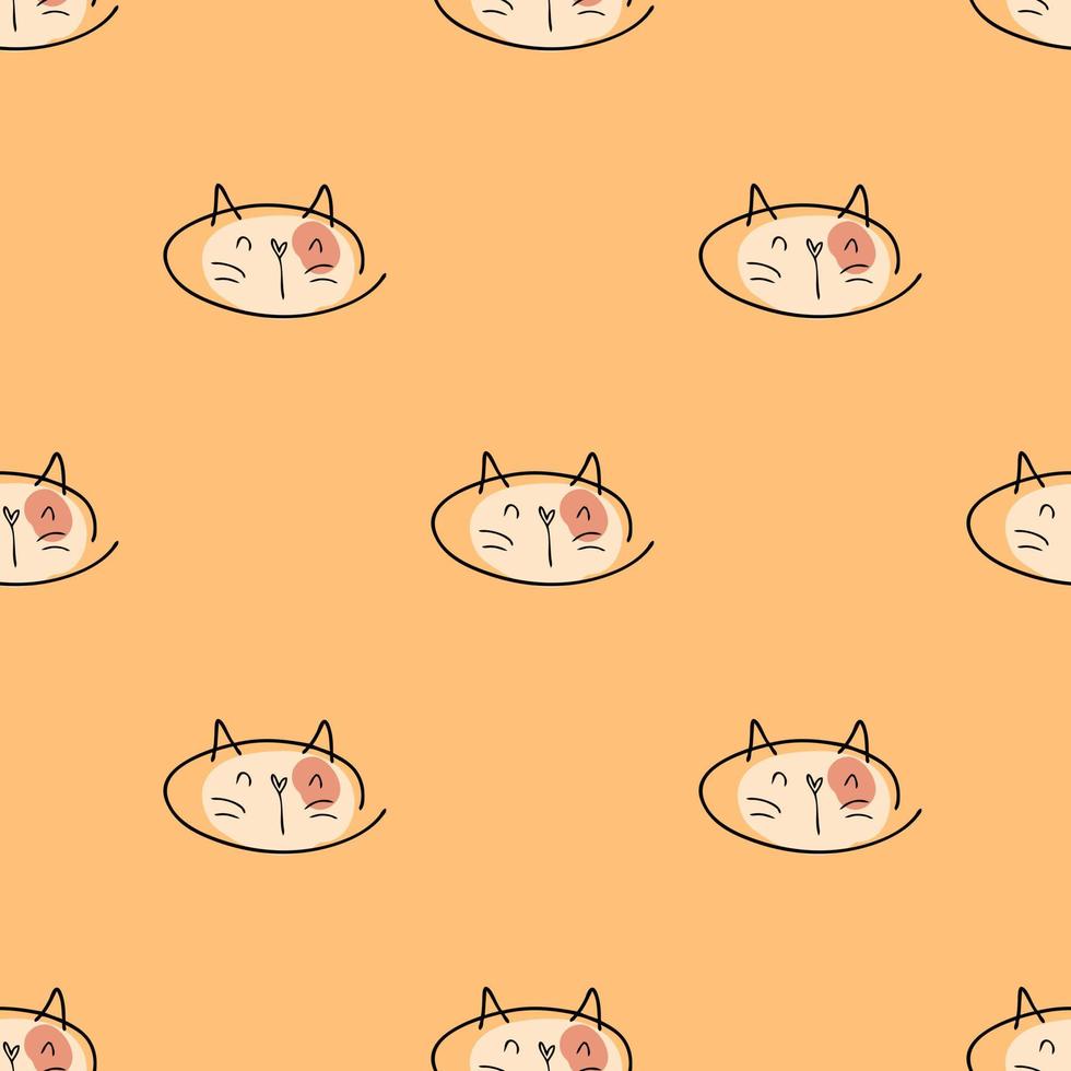 Hand drawn seamless pattern with cute cats faces. Animalistic print for T-shirt, fabric, textile. vector