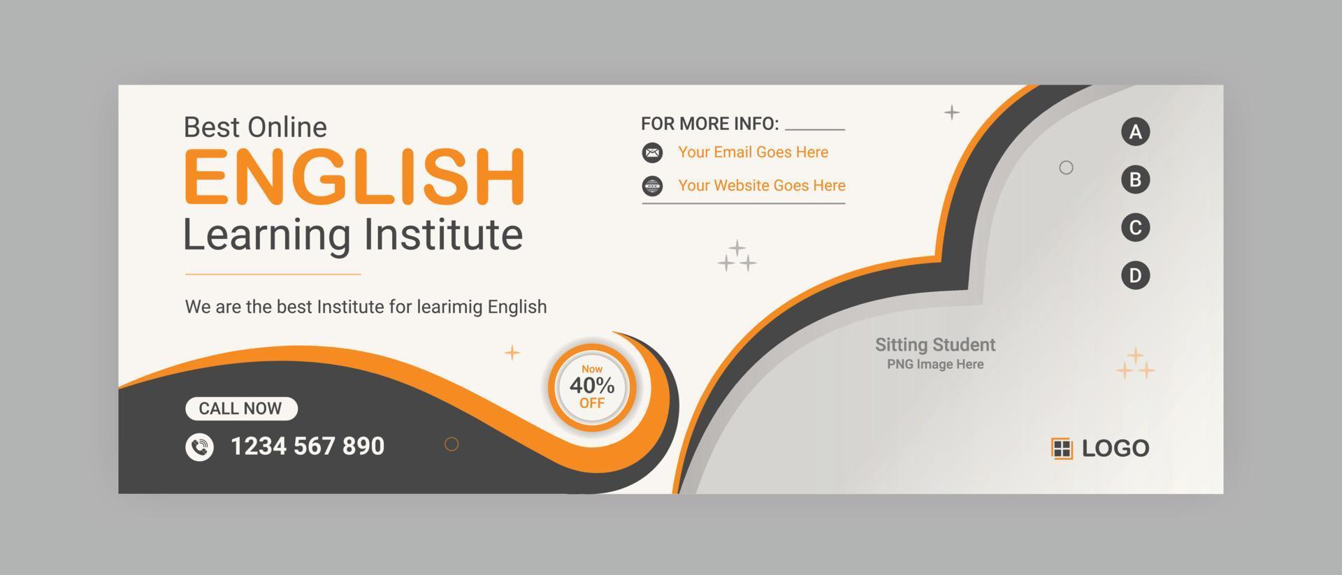 diseño de plantilla de banner de redes sociales en inglés hablado para publicidad de cualquier instituto de aprendizaje de inglés vector