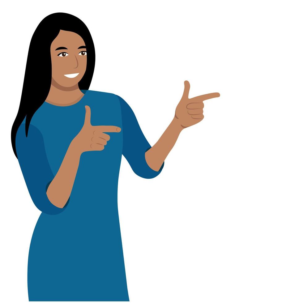 Portrait of a indian girl pointing out important information, flat vector, isolate on white background vector