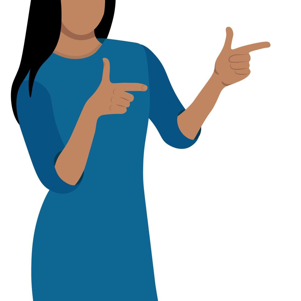 Portrait of a indian girl pointing out important information, flat vector, isolate on white background, faceless vector