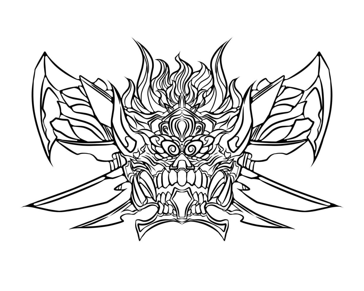 vector oni mask line art illustration