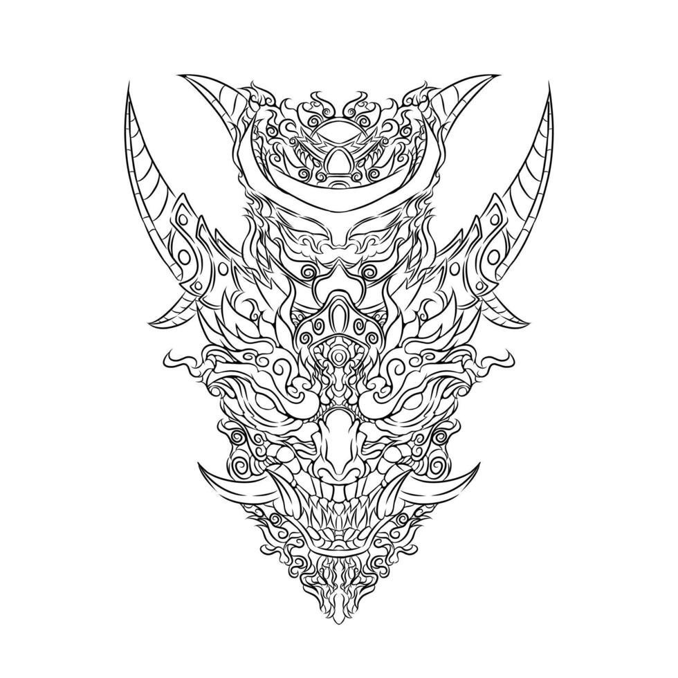 vector oni mask line art illustration
