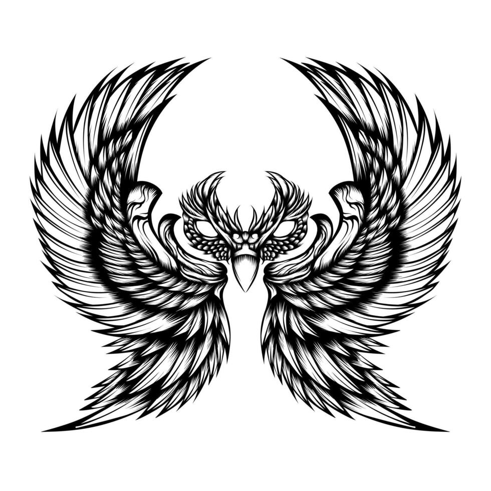 Vintage vector bird wings tattoo design