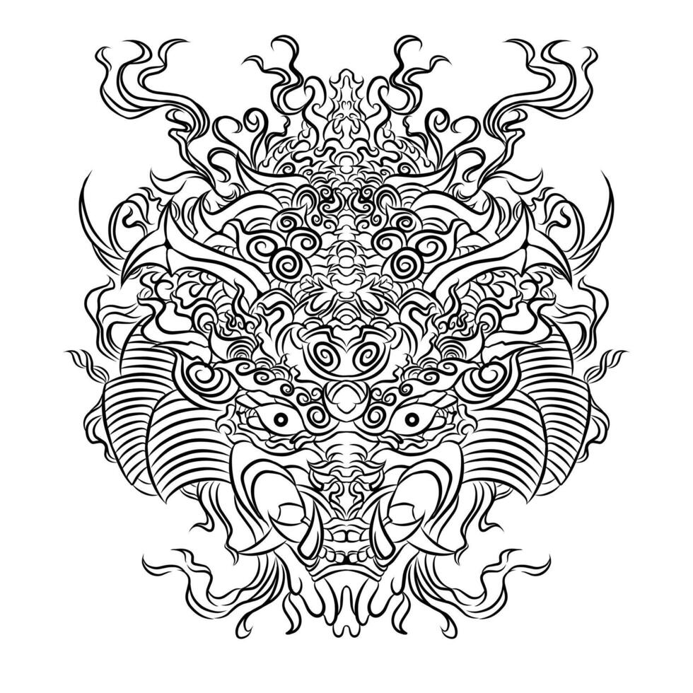 vector oni mask line art illustration