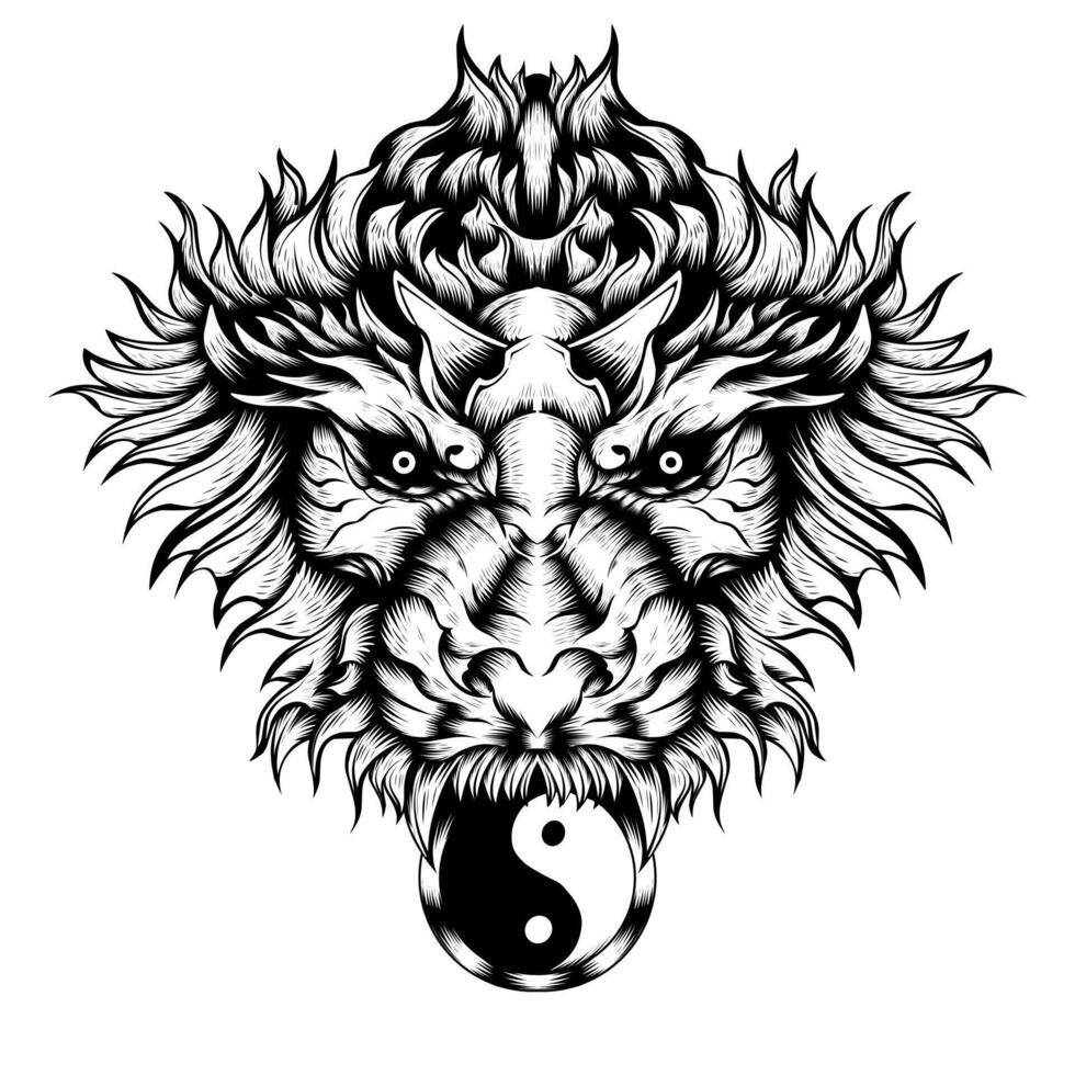 Vector tattoo lion black and white illustration