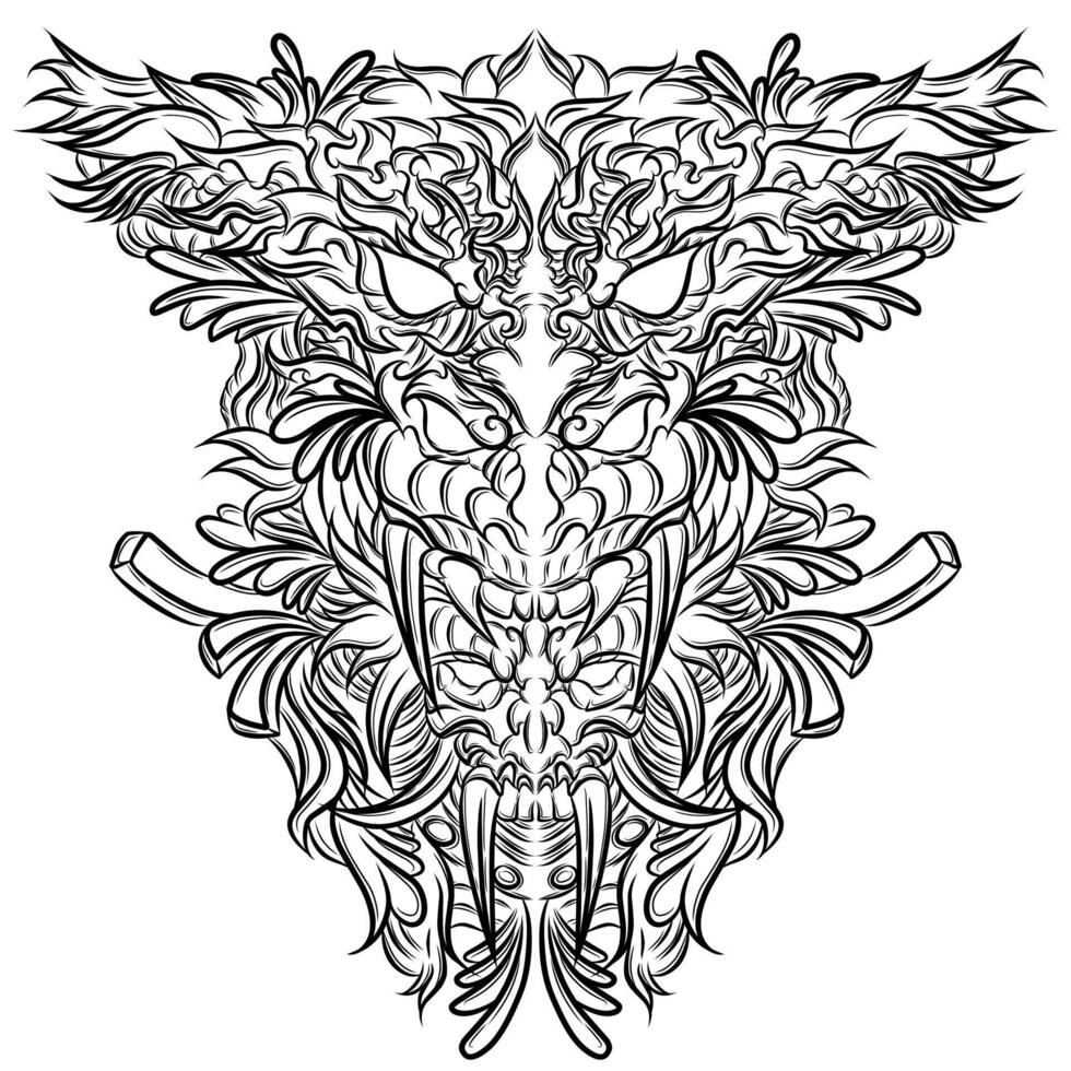 Sketch totem oni mask vector tattoo illustration design
