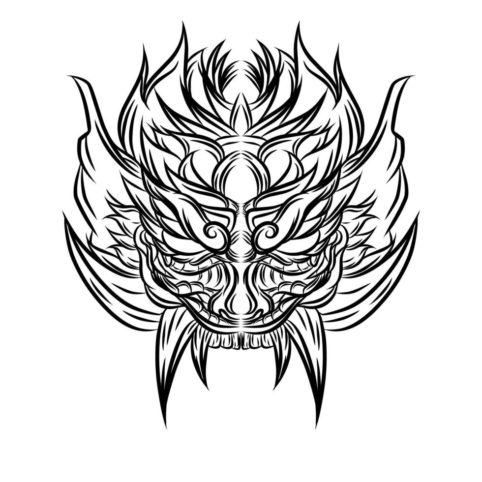 diseño de vector de tatuaje de máscara oni dibujado a mano