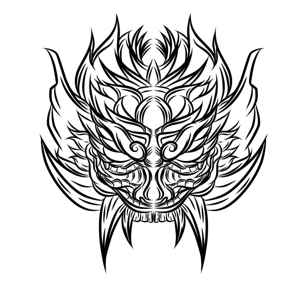 Hand drawn oni mask tattoo vector design