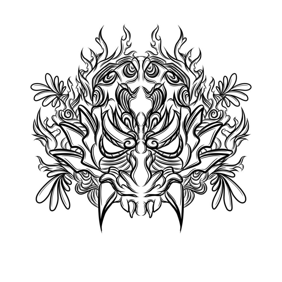 Hand drawn oni mask tattoo vector design