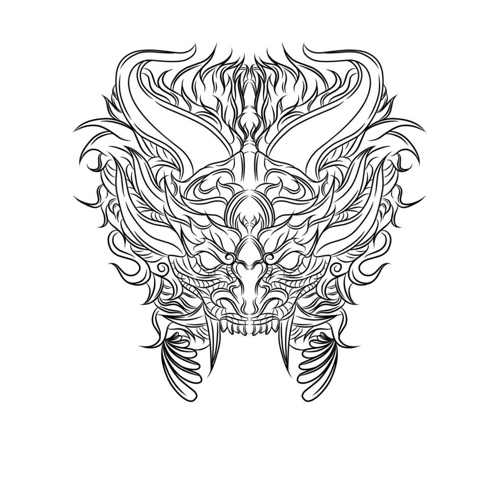 Hand drawn oni mask tattoo vector design