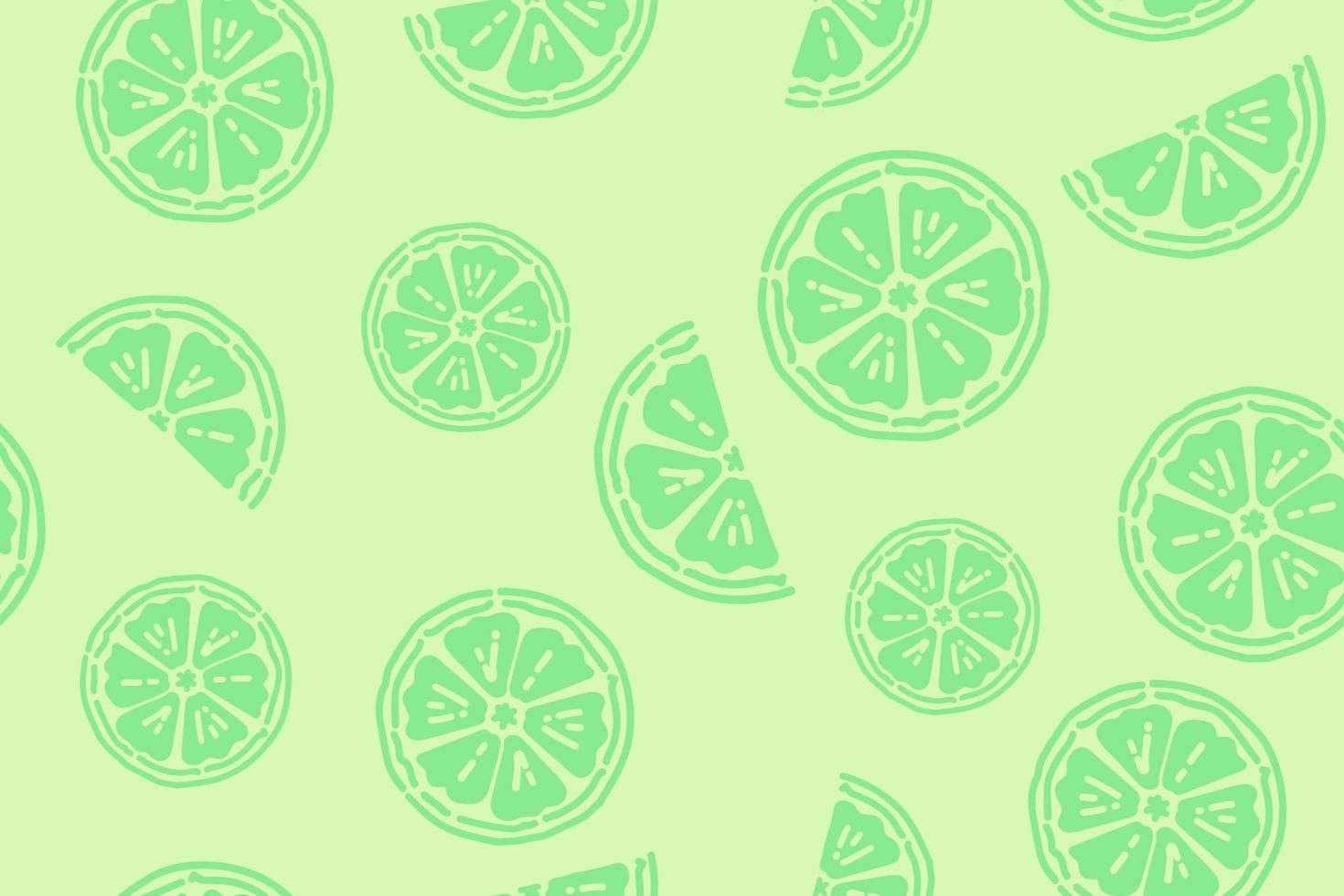 Slices of a lime hand drawn summer pattern, green flat mono color seamless background. vector