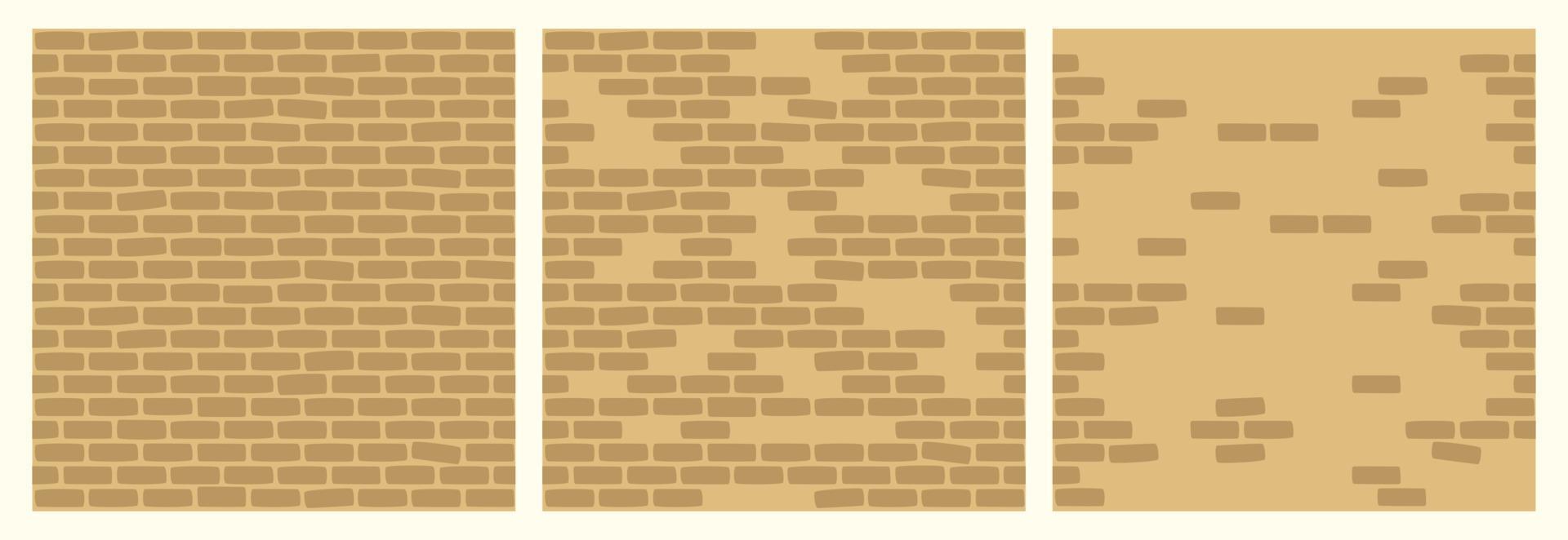 conjunto de patrones de pared de ladrillo de color arena. bloques de construcción de edificios colección de fondo transparente para juegos, diseño web, textiles, estampados y cafés. vector