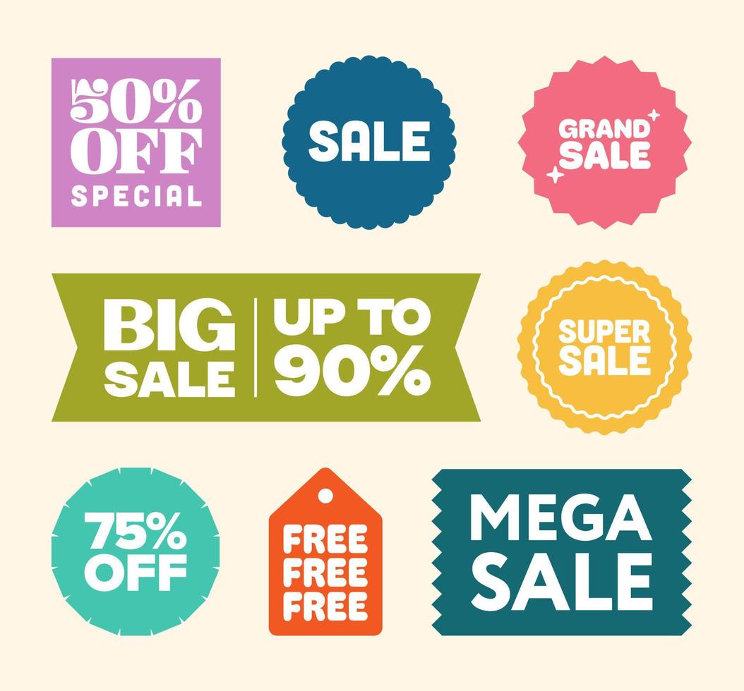 Flat Design Sale Signs and Special Offers Set in Pastel Colors, Modern Minimalistic Vector Badges Collection