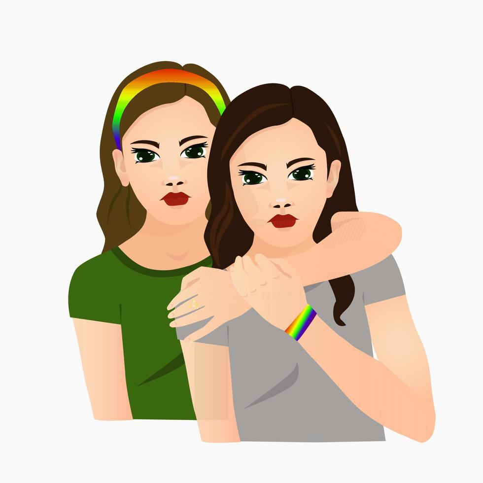 dos chicas abrazándose. vector