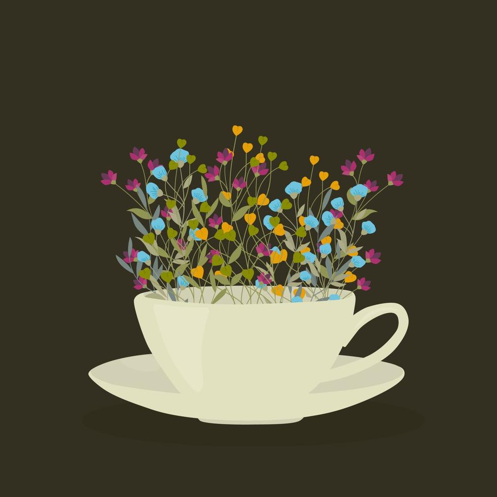 Meadow flowers in the ceramic cup. vector