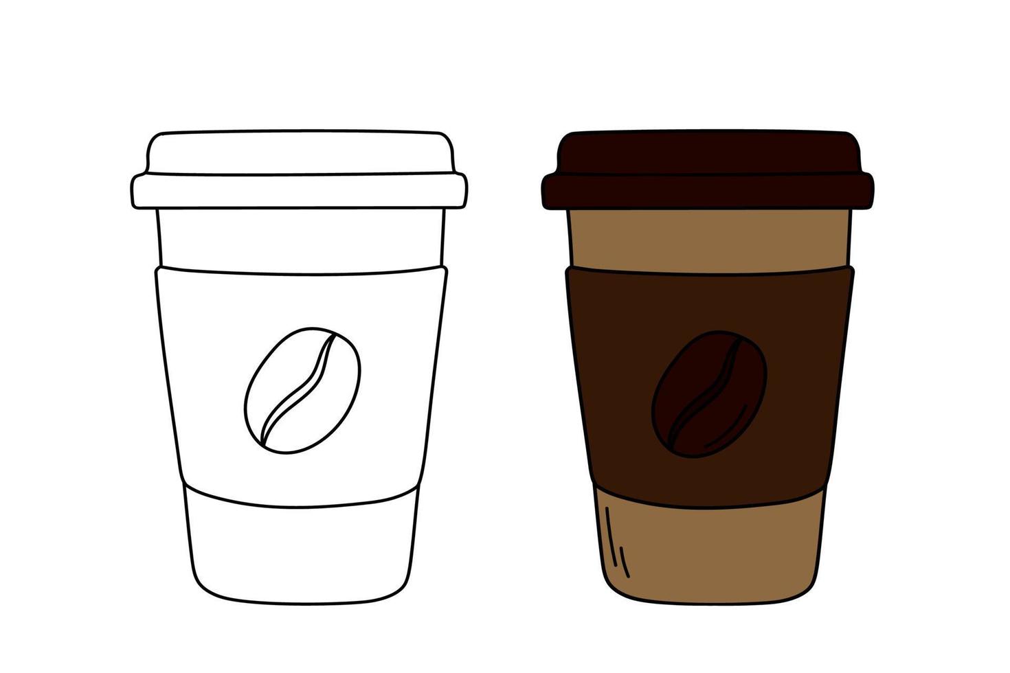 Hand drawn paper coffee cups to take away. vector