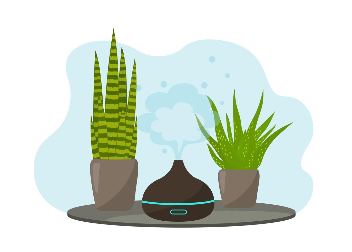 Modern humidifier with home plants. vector
