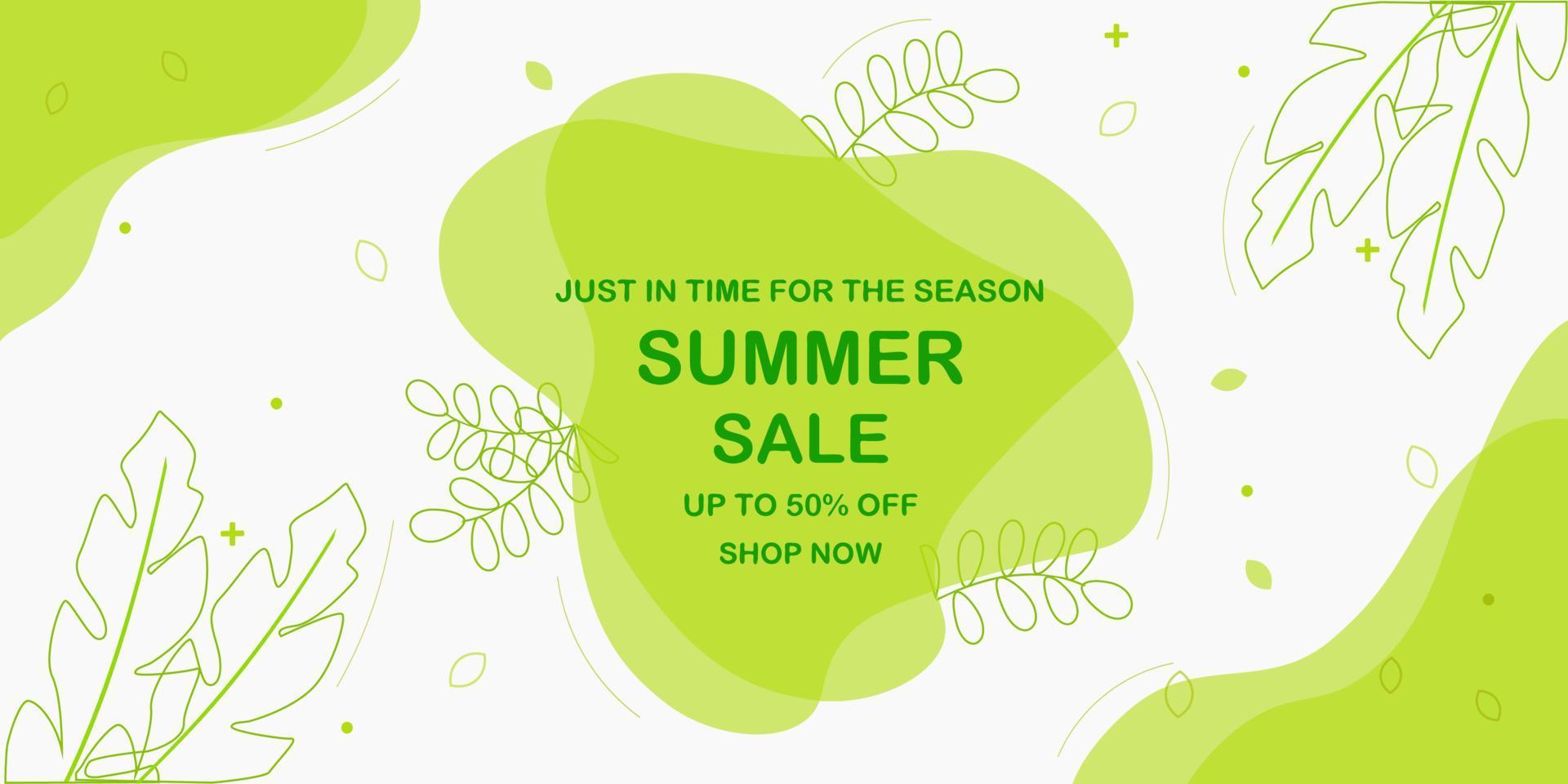 Summer sale banner with leaves. vector