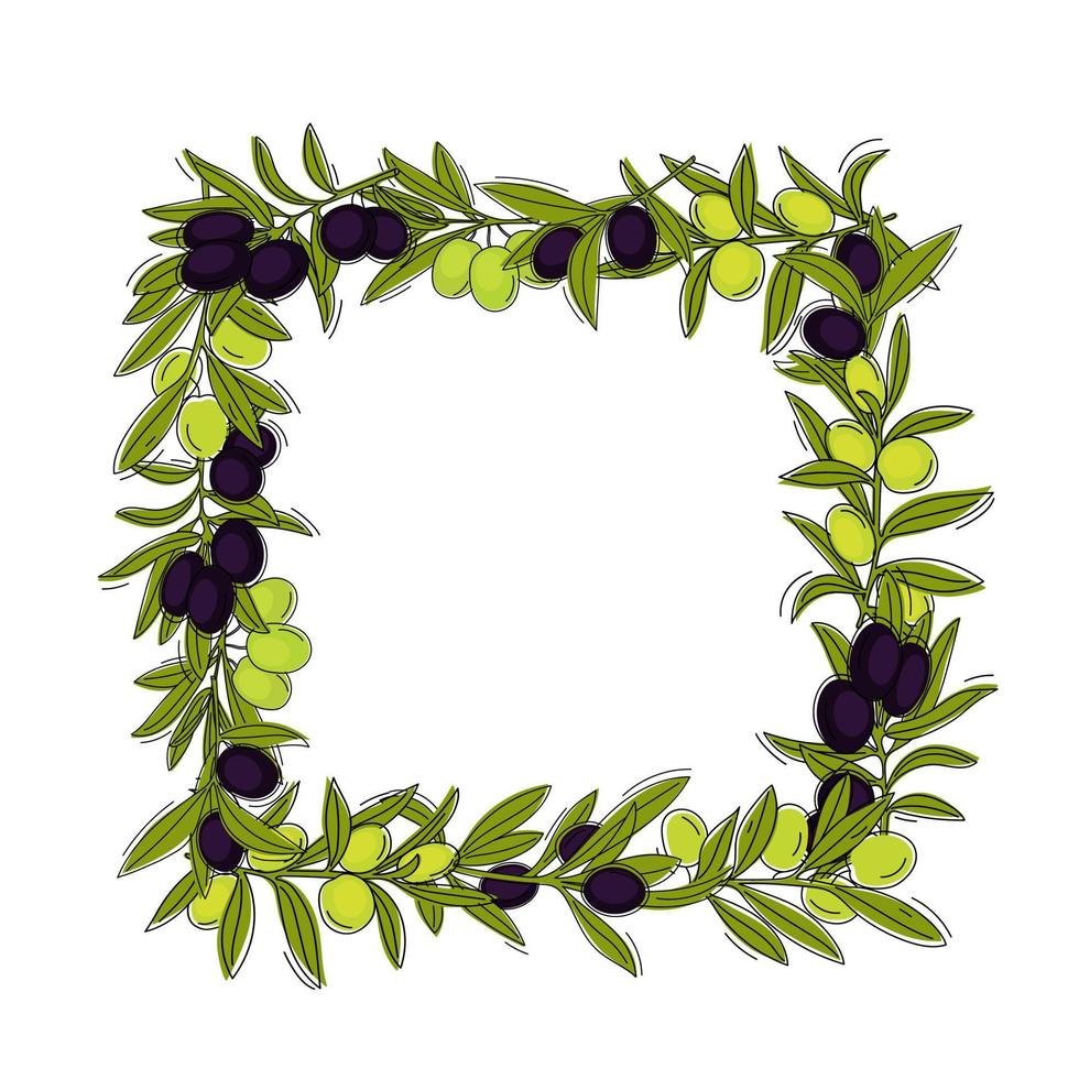 Square frame with olive branches for design. vector