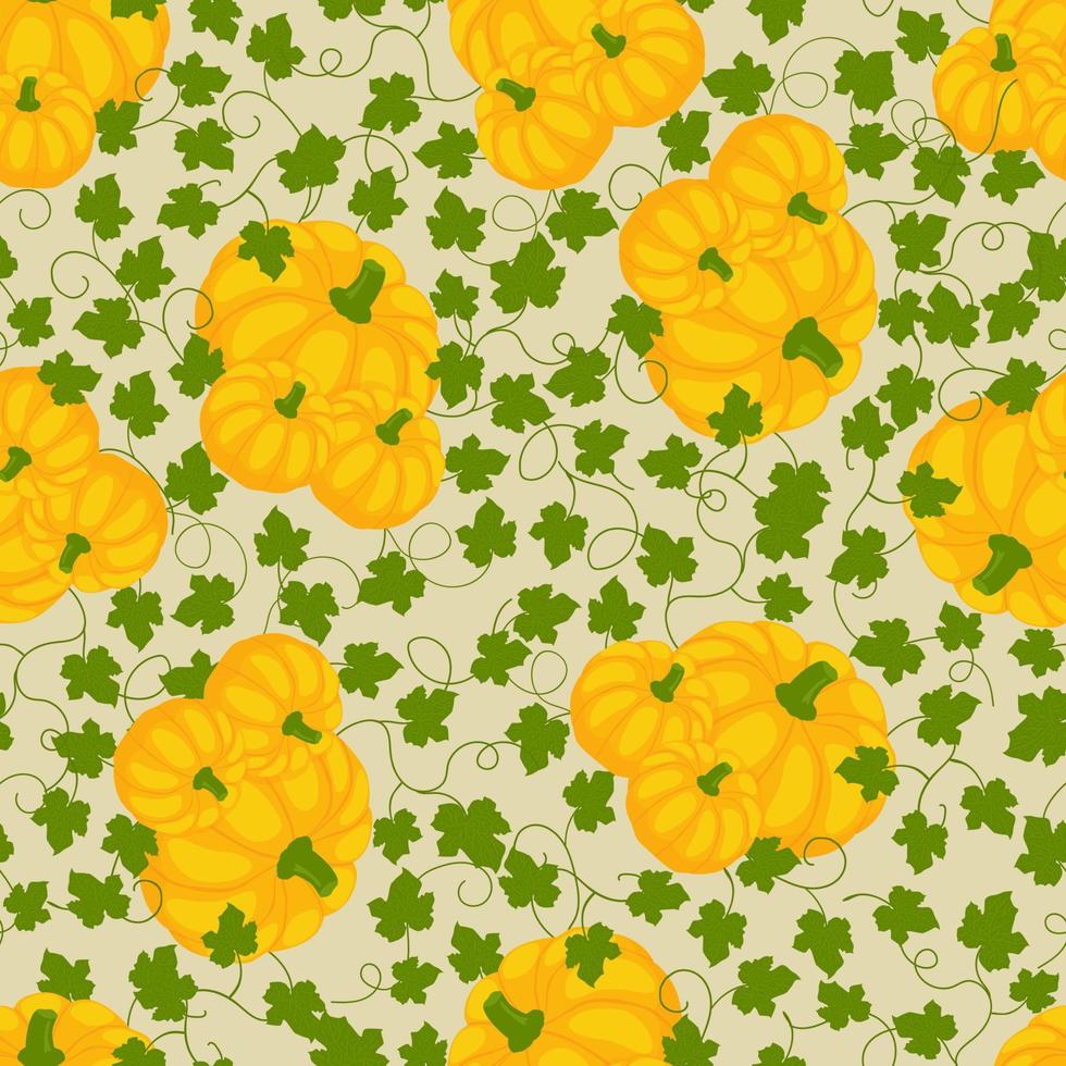Seamless pattern with pumpkins and leaves. vector