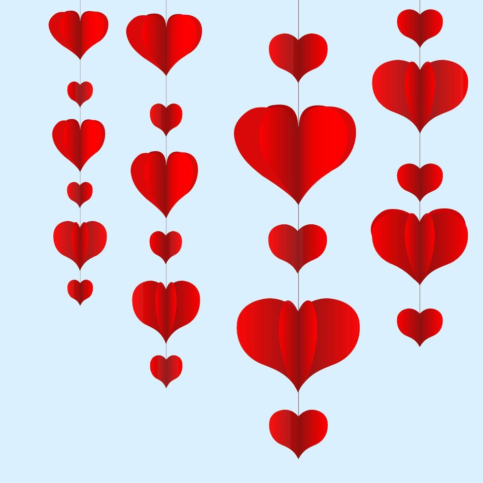 Decorative garlands of red paper hearts. vector