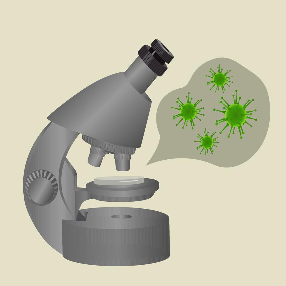 Microscope viewing green virus. vector