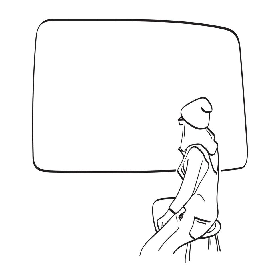 rear view of woman sitting on chair looking at blank space illustration vector hand drawn isolated on white background line art.