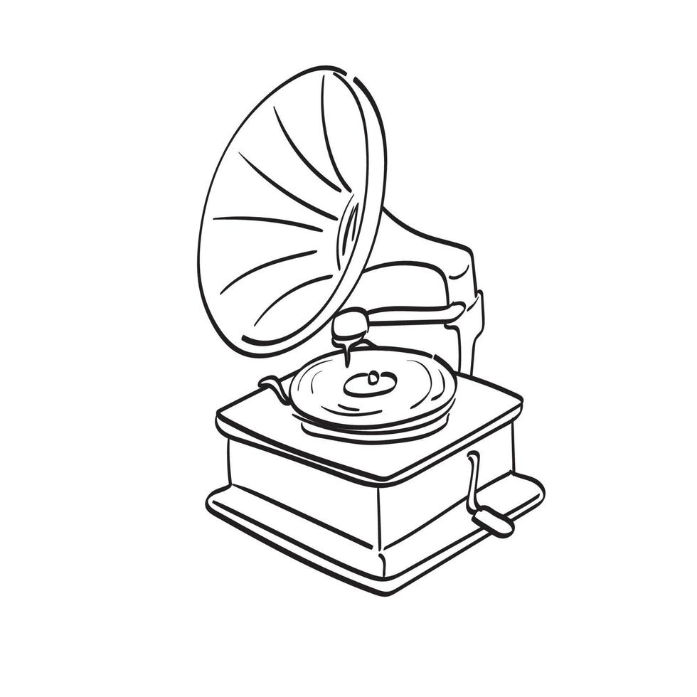 Gramophone illustration vector hand drawn isolated on white background line art.