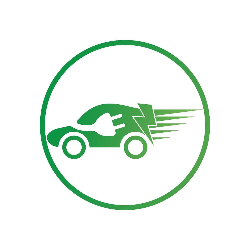 coche ecológico y vector de logotipo de icono de tecnología de coche verde eléctrico.