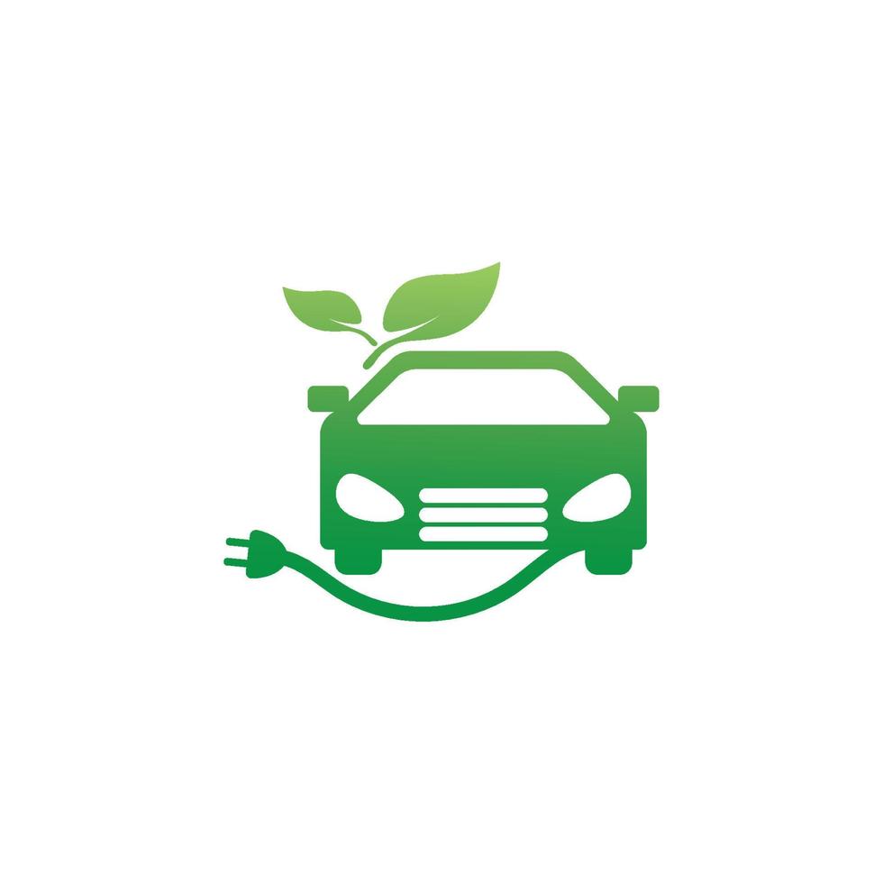 coche ecológico y vector de logotipo de icono de tecnología de coche verde eléctrico.