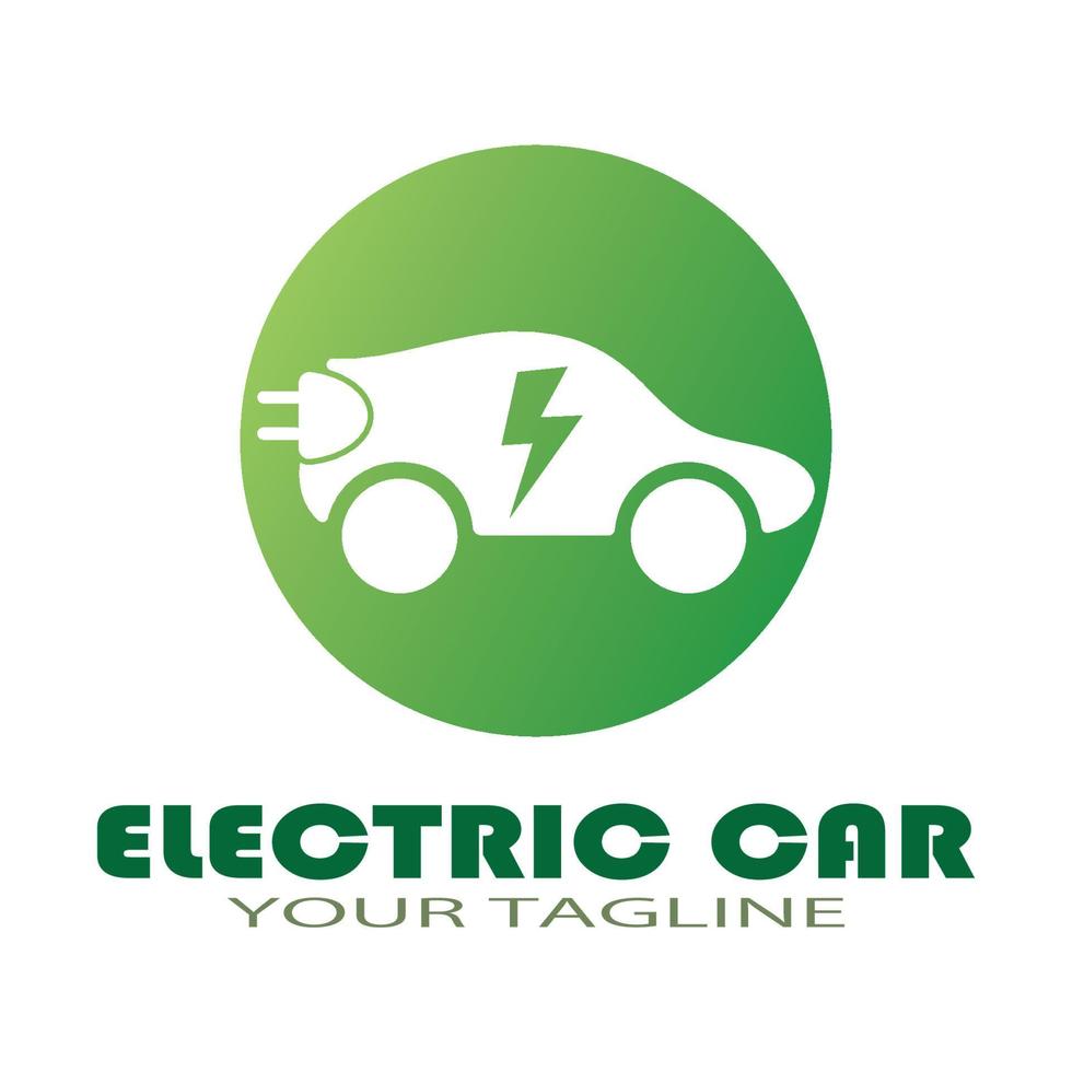 coche ecológico y vector de logotipo de icono de tecnología de coche verde eléctrico.