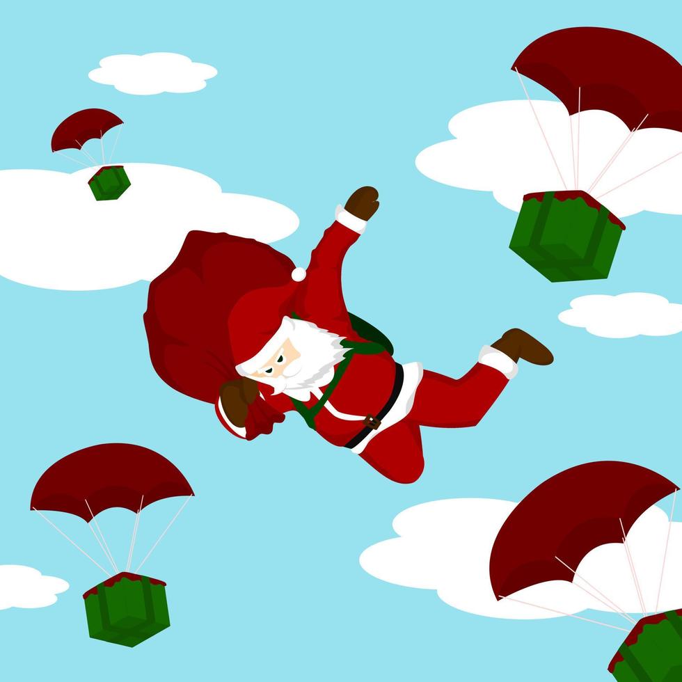 Santa parachute down to deliver presents. vector