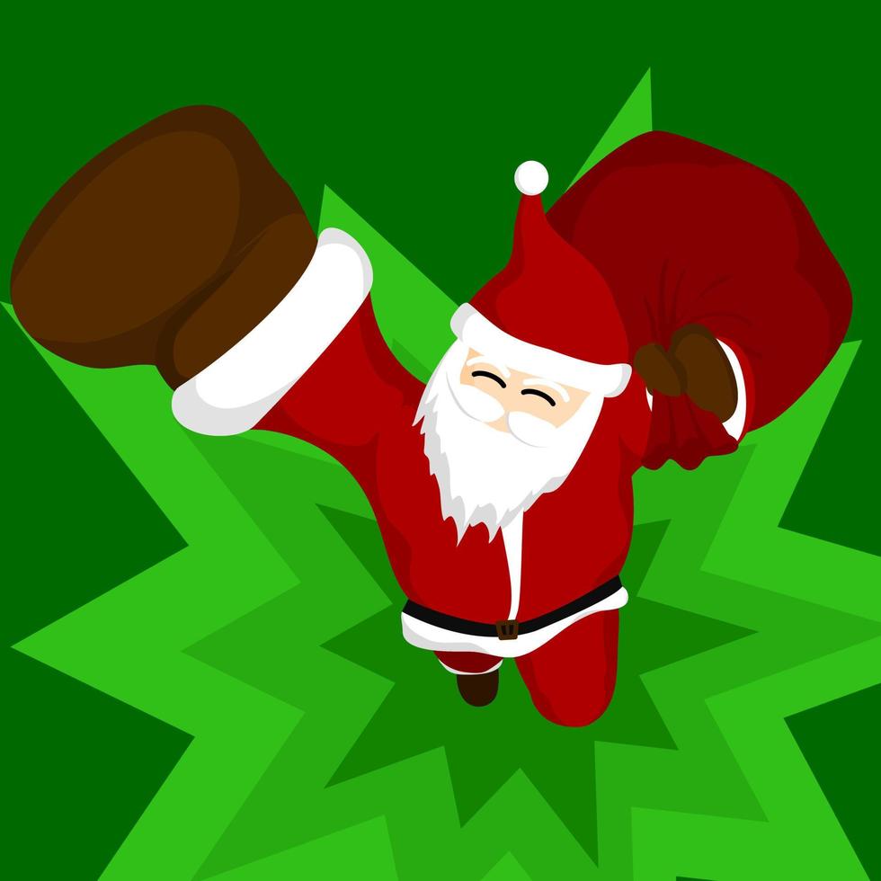 Santa is holding a gift bag and is soaring. vector