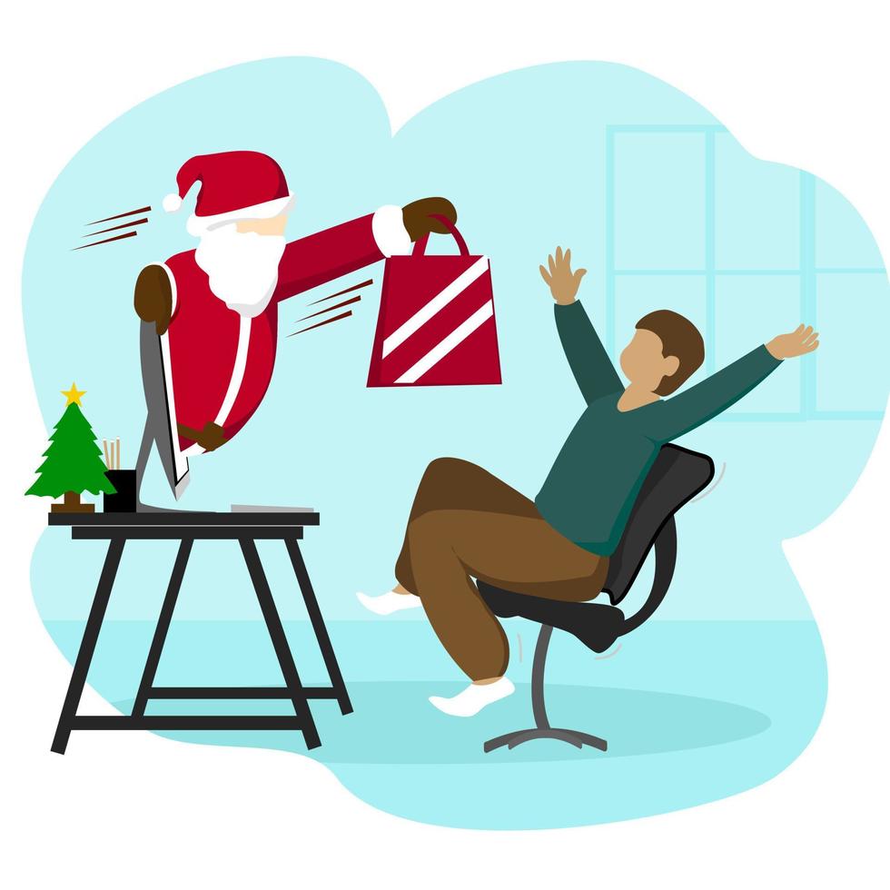 the Online shopping for Christmas with Santa coming to the Fast delivery vector