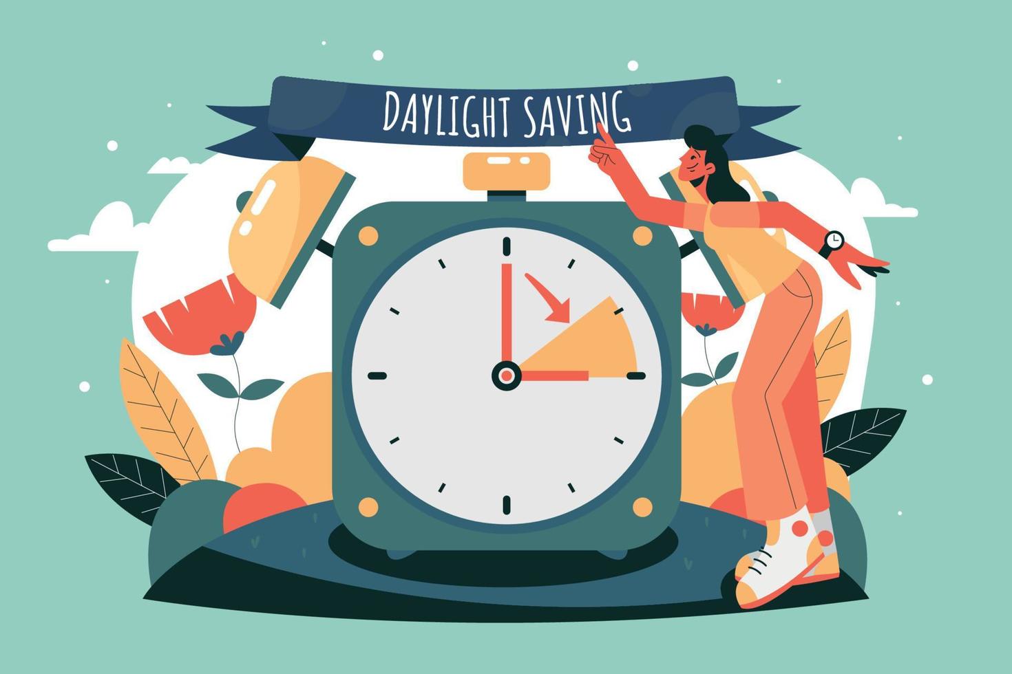 Spring Time Change with Green Background Flat illustration vector