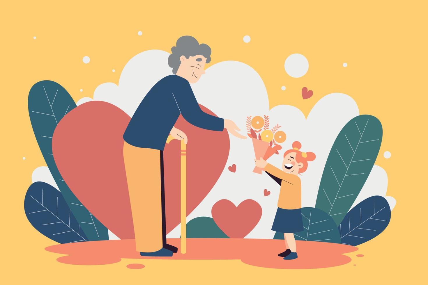 Grandma and Granddaughter Flat illustration vector