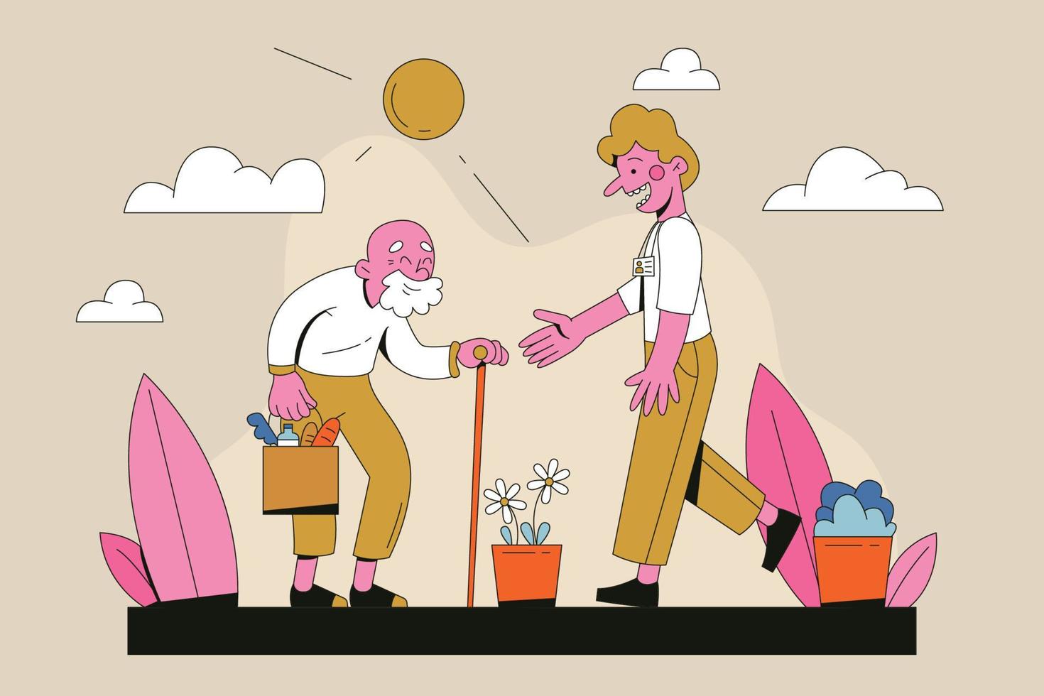 Social Worker Activity Cartoon Illustration vector