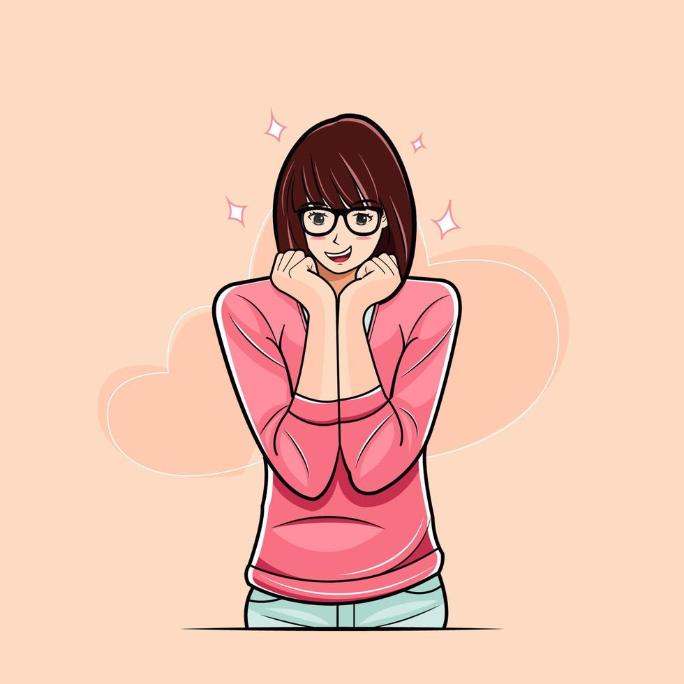 chica joven con expresión feliz ilustración vectorial descarga gratuita vector