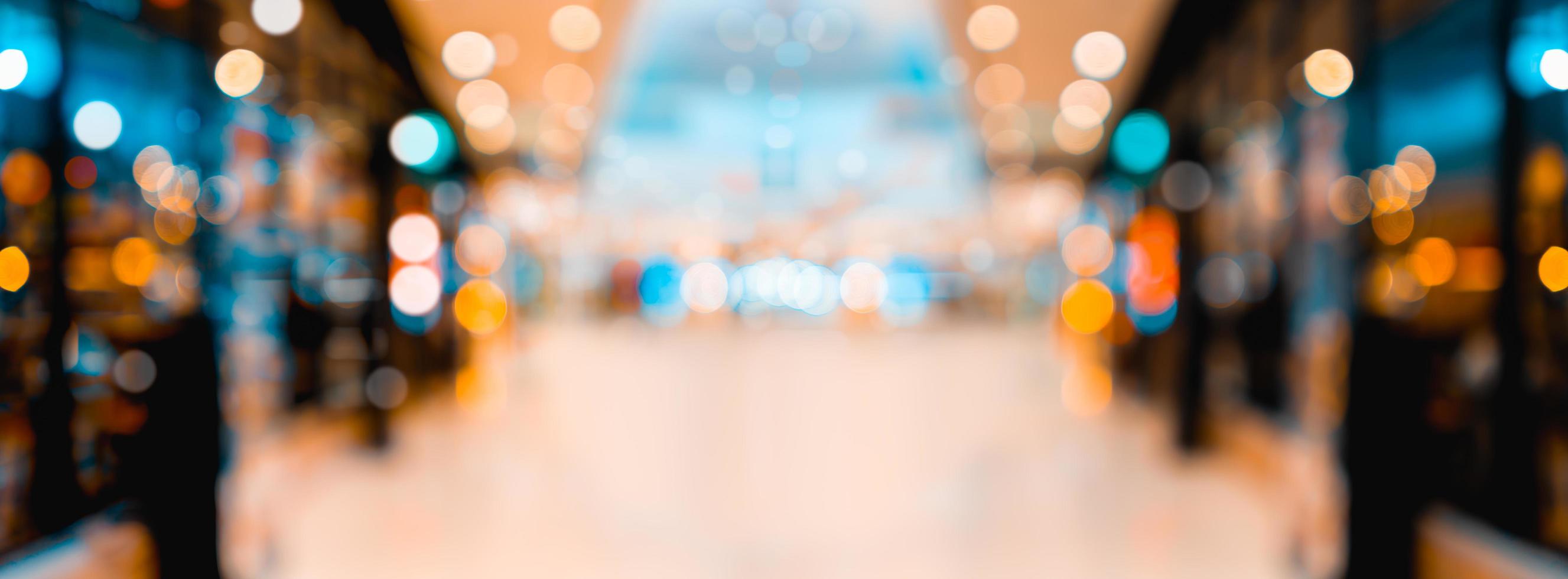 Blurred image of interior in shopping mall. photo