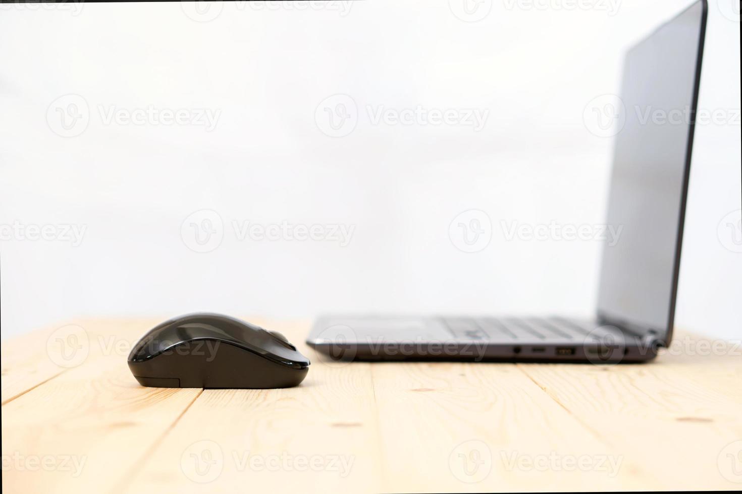 Conceptual workspace, Laptop and mouse isolated photo