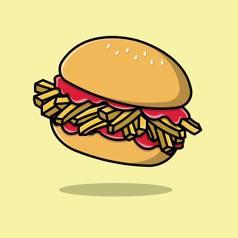 Chip Butty Cartoon Vector Icon Illustration. Food Icon Concept Isolated Premium Vector.